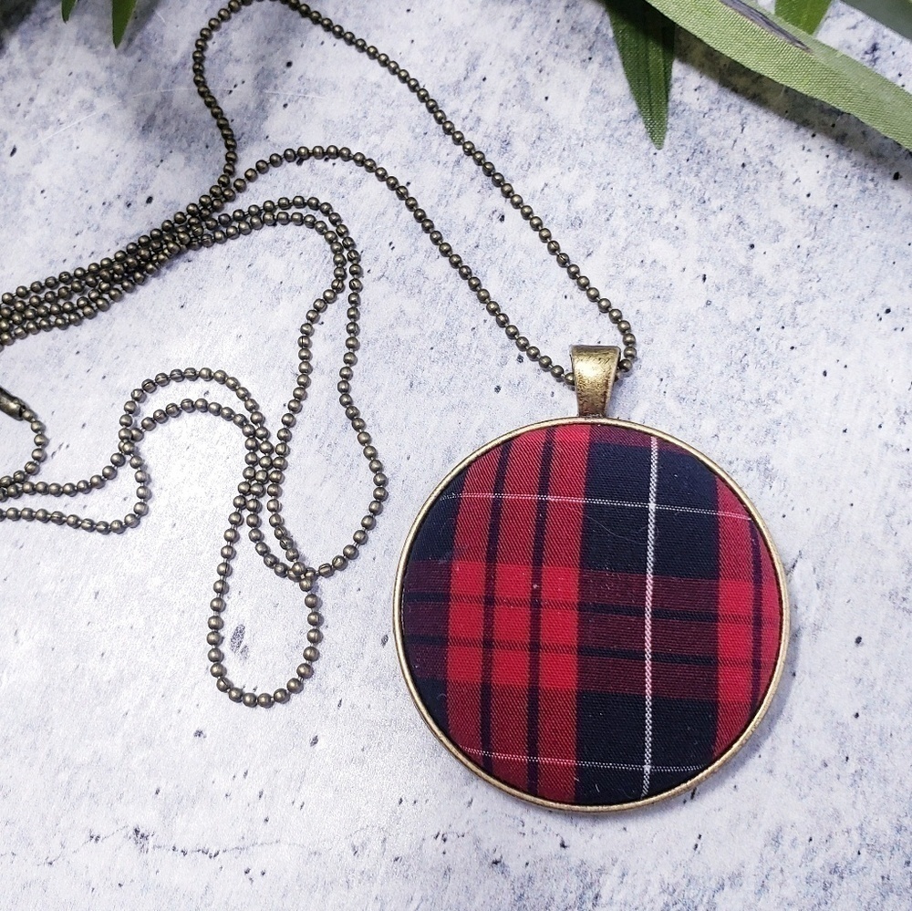 New Handmade | Upcycled Plaid Button Necklace